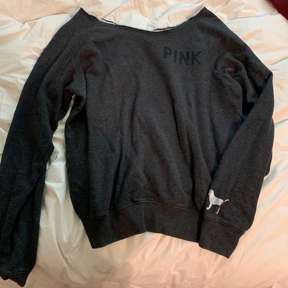Off the shoulder pink sweatshirt